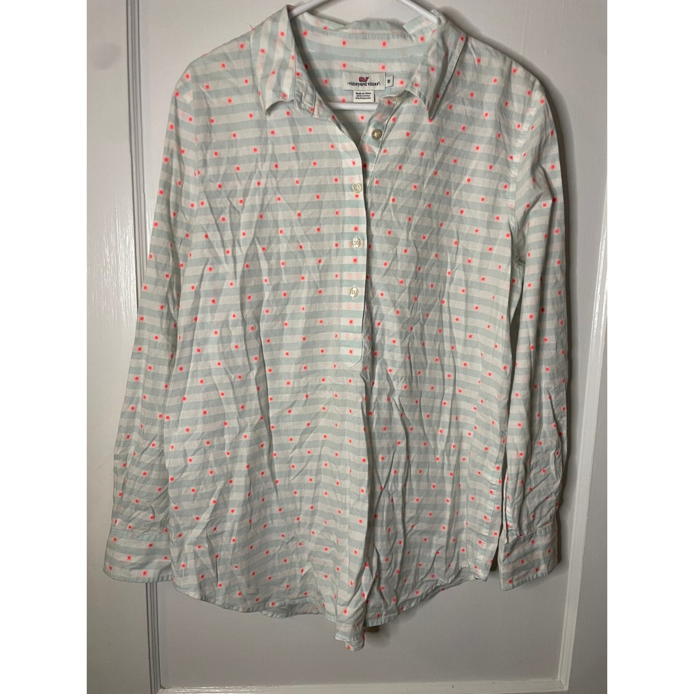Vineyard Vines Women's Size 10 Striped Dot‎ Long Sleeve Collared Shirt Tunic